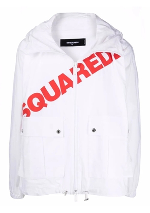 DSQUARED2 logo-print cargo-pocket hoodie - White