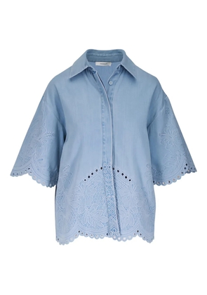 ZIMMERMANN floral-embroidered scalloped cotton blouse - Blue