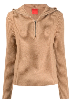Cashmere In Love ribbed-knit hoodie - Brown