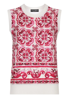 Dolce & Gabbana Majolica-print silk tank top - White