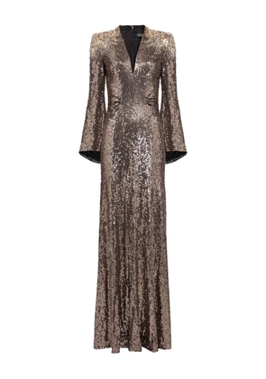 Jenny Packham sequin-embellished bell-sleeve maxi dress - Brown