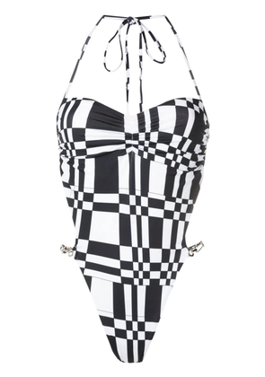 Amir Slama geometric-print open-back swimsuit - Black