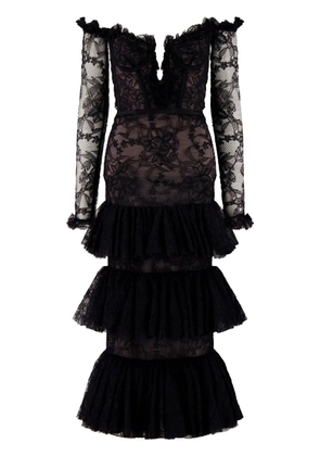 Giambattista Valli tiered off-the-shoulder lace dress - Black