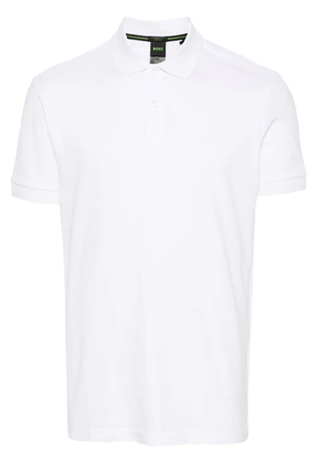 BOSS logo print cotton polo shirt - White