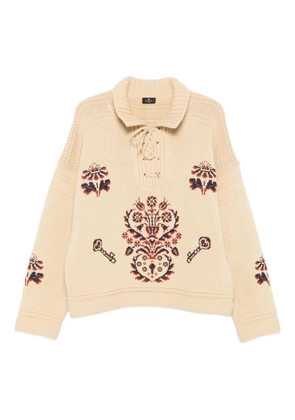 ETRO lace-up embroidered sweater - Neutrals