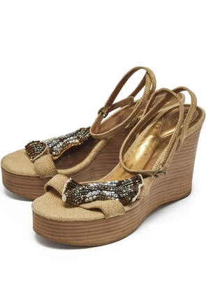 Chloé Pre-Owned 105mm crystal-embellished wedge sandals - Neutrals