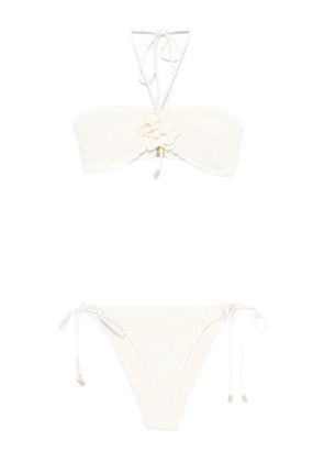 ZIMMERMANN flower-motif crochet-knit bikini - Neutrals