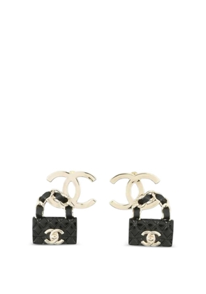 CHANEL Pre-Owned 2023 Gold Plated Resin Quilted CC Flap Bag Drop Earrings costume earrings