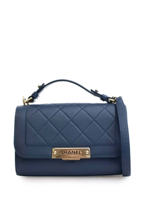 CHANEL Pre-Owned 2016-2017 Small Quilted Grained Calfskin Label Click Flap satchel - Blue