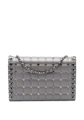CHANEL Pre-Owned 2016-2017 Small Lambskin Chocolate Bar CC Piercing Studded Chain Flap crossbody bag - Grey