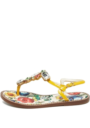 Dolce & Gabbana Pre-Owned crystal-embellished floral-print sandals - Yellow