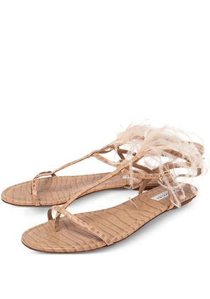 Aquazzura snakeskin feather-detail sandals - Neutrals