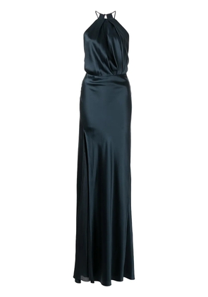 Michelle Mason pleat-detail halterneck gown - Blue