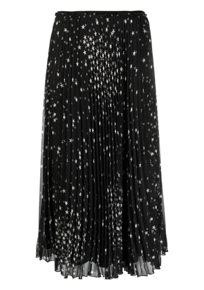 RED Valentino Cosmostar-print pleated midi skirt - Black
