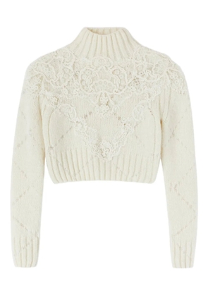 Ermanno Scervino lace-embellished diamond-pattern sweater - White
