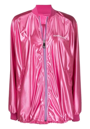 Khrisjoy logo-print metallic bomber jacket - Pink