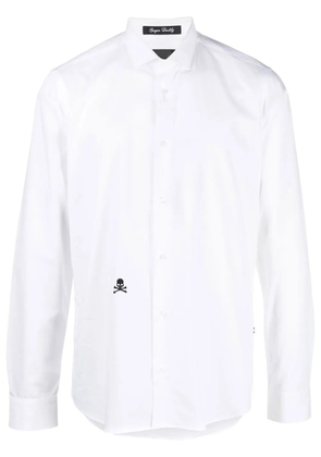 Philipp Plein embroidered skull cotton shirt - White