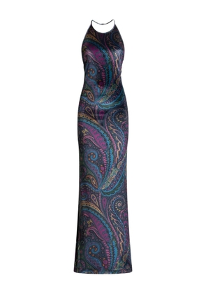 ETRO paisley-print halterneck maxi party dress - Blue