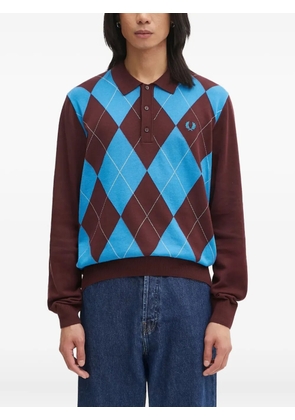 Fred Perry Argyle logo-embroidered polo shirt - Brown