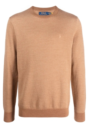 Polo Ralph Lauren logo-embroidered herringbone wool jumper - Neutrals