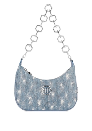 Philipp Plein monogram distressed denim shoulder bag - Blue