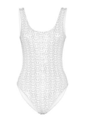 Philipp Plein embellished monogram swimsuit - White