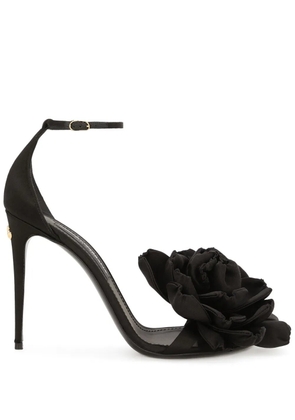 Dolce & Gabbana Keira floral-appliqué satin sandals - Black