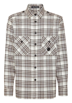 Philipp Plein Skull&Bones-print checked shirt - Neutrals