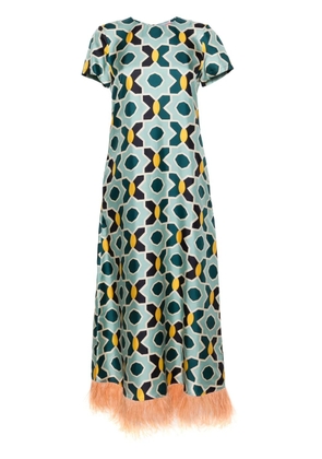 La DoubleJ geometric-print silk swing dress - Blue