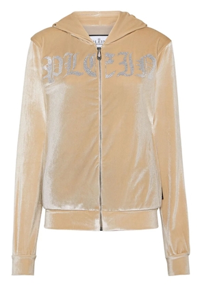 Philipp Plein Gothic Plein velour hoodie - Neutrals