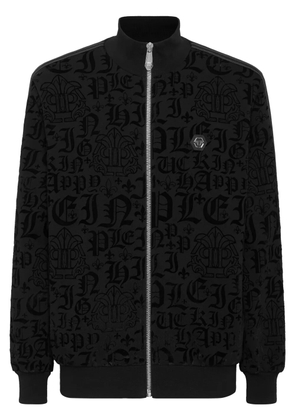 Philipp Plein gothic-print side-stripe sport jacket - Black