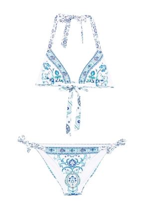 Camilla paisley-print halter-neck bikini - White