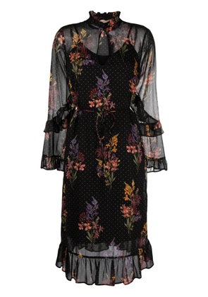 TWINSET double-layer floral-print midi dress - Black