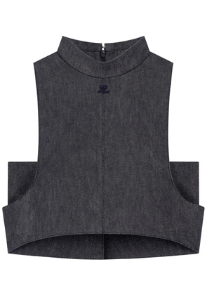 Courrèges mock-neck denim top - Grey