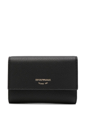 Emporio Armani logo-plaque grained-faux leather wallet - Black