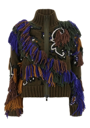 sacai paisley jacquard fringed cardigan - Green