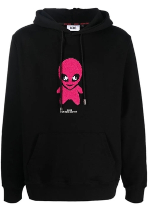 GCDS cotton alien-patch drawstring hoodie - Black