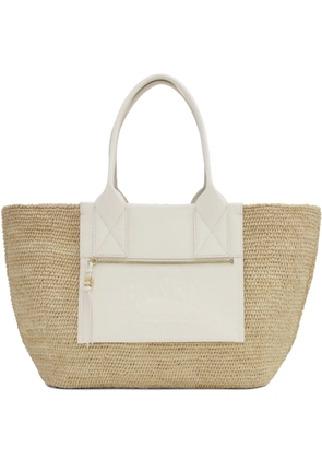 GANNI medium raffia tote bag - Neutrals