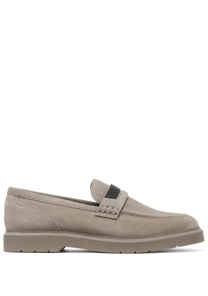Brunello Cucinelli crystal-embellished suede loafers - Neutrals