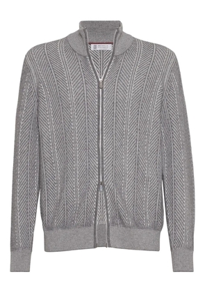 Brunello Cucinelli herringbone-pattern cardigan - Grey