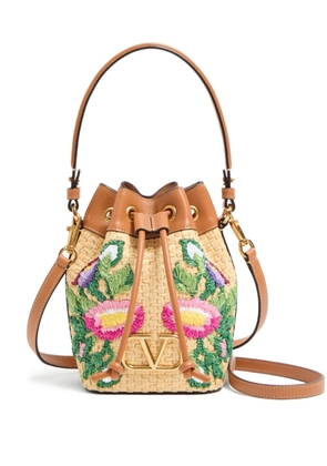 Valentino Garavani mini VLogo Signature embroidered bucket bag - Neutrals