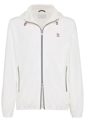 Brunello Cucinelli logo embroidered waterproof jacket - White