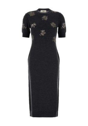 FENDI floral-embroidered midi dress - Black