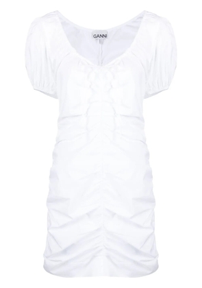 GANNI ruched puff-sleeve minidress - White