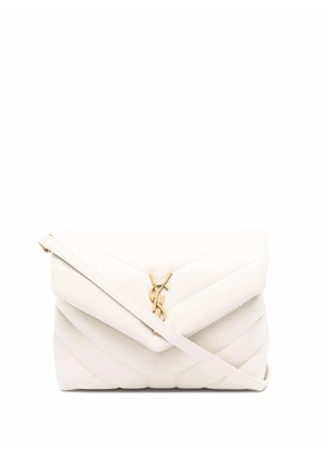 Saint Laurent logo-plaque quilted crossbody bag - Neutrals