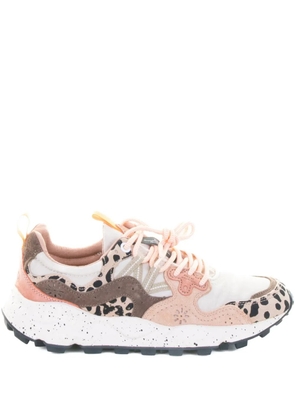 Flower Yamano 3 leopard-panel sneakers - White