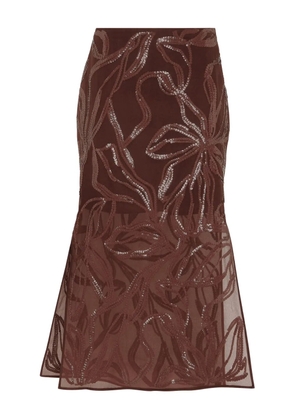 Brunello Cucinelli floral-sequin midi skirt - Brown