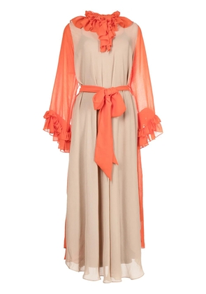 Baruni belted ruffled trim gown - Brown
