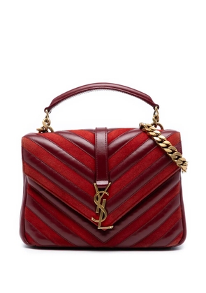 Saint Laurent Pre-Owned 2017 Medium Calfskin and Suede Chevron Monogram College satchel - Red