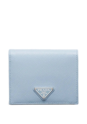 Prada small triangle-logo leather wallet - Blue
